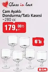 GLASS İN LOVE CAM AYAKLI DONDURMA/TATLI KASESİ 280 CC 6'LI